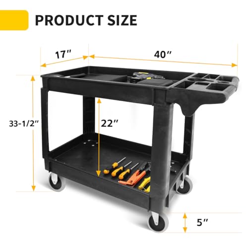 MaxWorks 80855 500-lb Utility Service PP Cart With Two Trays and Wheels 30 Inch X 16 Inch Overall Dimensions