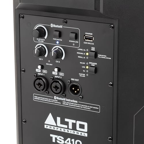 ALTO TS410 2000W 10" Powered PA Speaker with 3 Channel Mixer, Bluetooth Streaming, Wireless Loudspeaker Linking, DSP App