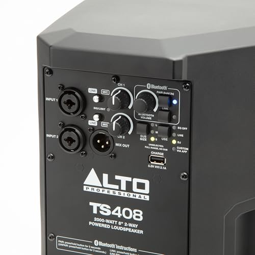 ALTO TS408 2000W 8" Powered PA Speaker with 3 Channel Mixer, Bluetooth Streaming, Wireless Loudspeaker Linking, DSP and ALTO App