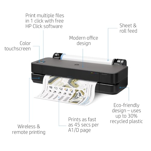 HP DesignJet T210 Large Format 24-inch Plotter Printer, with Modern Compact Design (8AG32D) - New Model