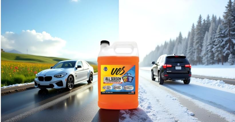 UCS Advanced All-Season Windshield Washer Fluid | Winter Protection to -27°F | 2-in-1 Bug Wash & Water Beading Technology | Streak-Free Visibility | Safe for Rain-Sensing Windshields | 1 Gallon