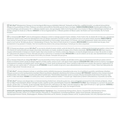 Vet's Best Allergy Relief Dog Shampoo – Oatmeal and Aloe Formula for Itchy Skin and Seasonal Allergies – Soothing Anti-Itch Shampoo for Dogs with Dry, Sensitive Skin – 16 oz