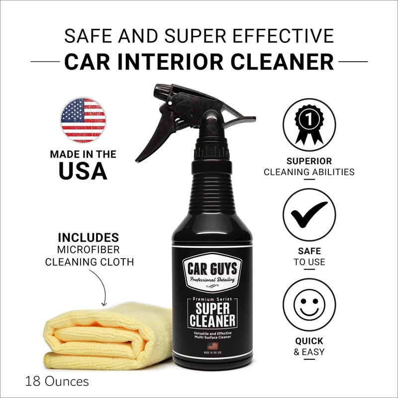 CAR GUYS Super Cleaner | Effective Car Interior Cleaner | Leather Car Seat Cleaner | Stain Remover for Carpet, Upholstery, Fabric, and Much More! | 18 Oz Kit with Microfiber Towel