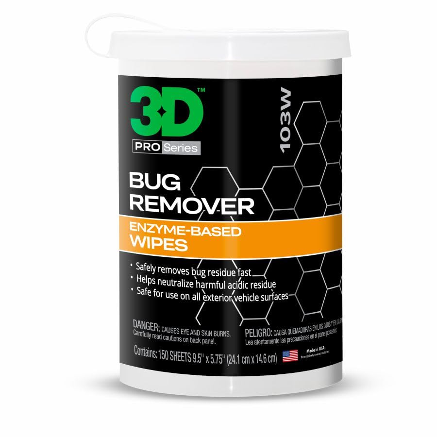 3D Bug Remover - Versatile Exterior Solution for Removing Bugs from Windows, Mirrors, And Multiple Surfaces Safe for Car Paint, Wax & Clear Coat, 150 Wipes