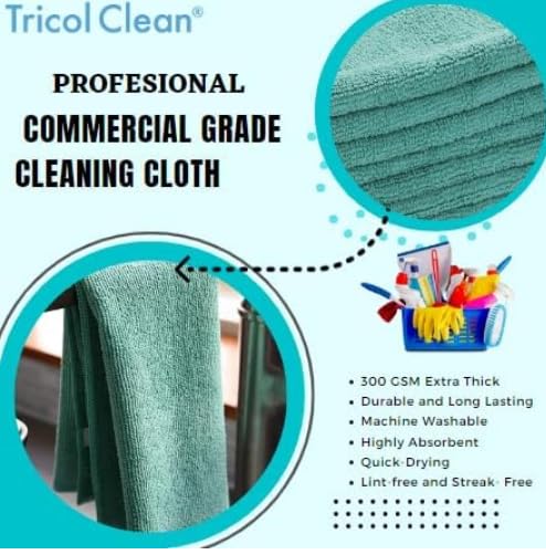 Tricol Clean Professional Extra-Thick Microfiber Cleaning Cloth 240 Pack Green (300 GSM, 16in x 16in)