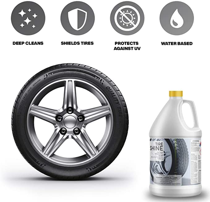 AutoGeneral - Tire Shine - Water-Based Cleaner - High-Gloss Tire Dressing - Protects Against Cracking, Fading and UV Effects - Industrial Strength - Case of Four 1 Gallon Jugs
