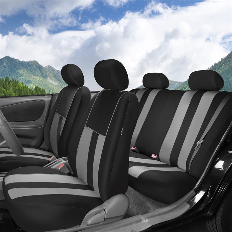 FH Group Car Seat Cover Full Set Striking Striped Gray Car Seat Covers with Front Seat Covers and Rear Split Bench Car Seat Cover Universal Fit Interior Accessories for Cars Trucks and SUVs