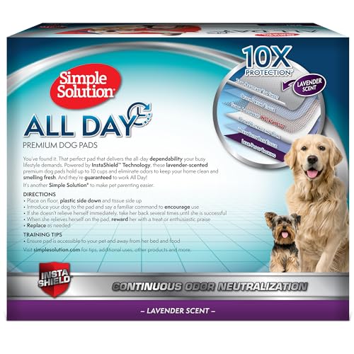 Simple Solution All Day Puppy Training Pads – Lavender Scented Leak-Proof Pee Pads for Dogs – Disposable and Absorbent for Housebreaking and Indoor Use – 23 x 24 Inches – 100 Count