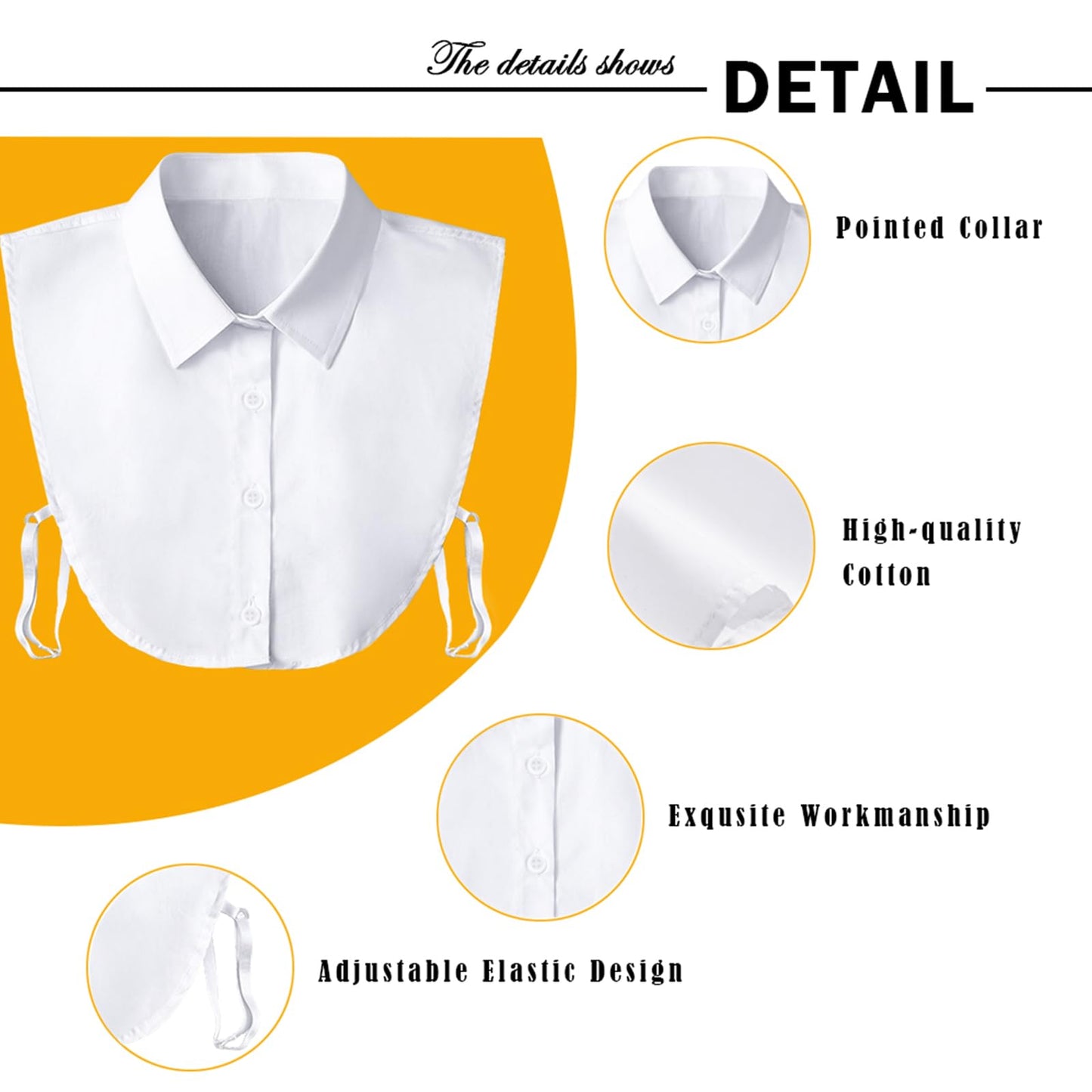 Detachable Dickey Collar Blouse for Women, Fake Half Shirts Faux False Collar for Girls Favors, White