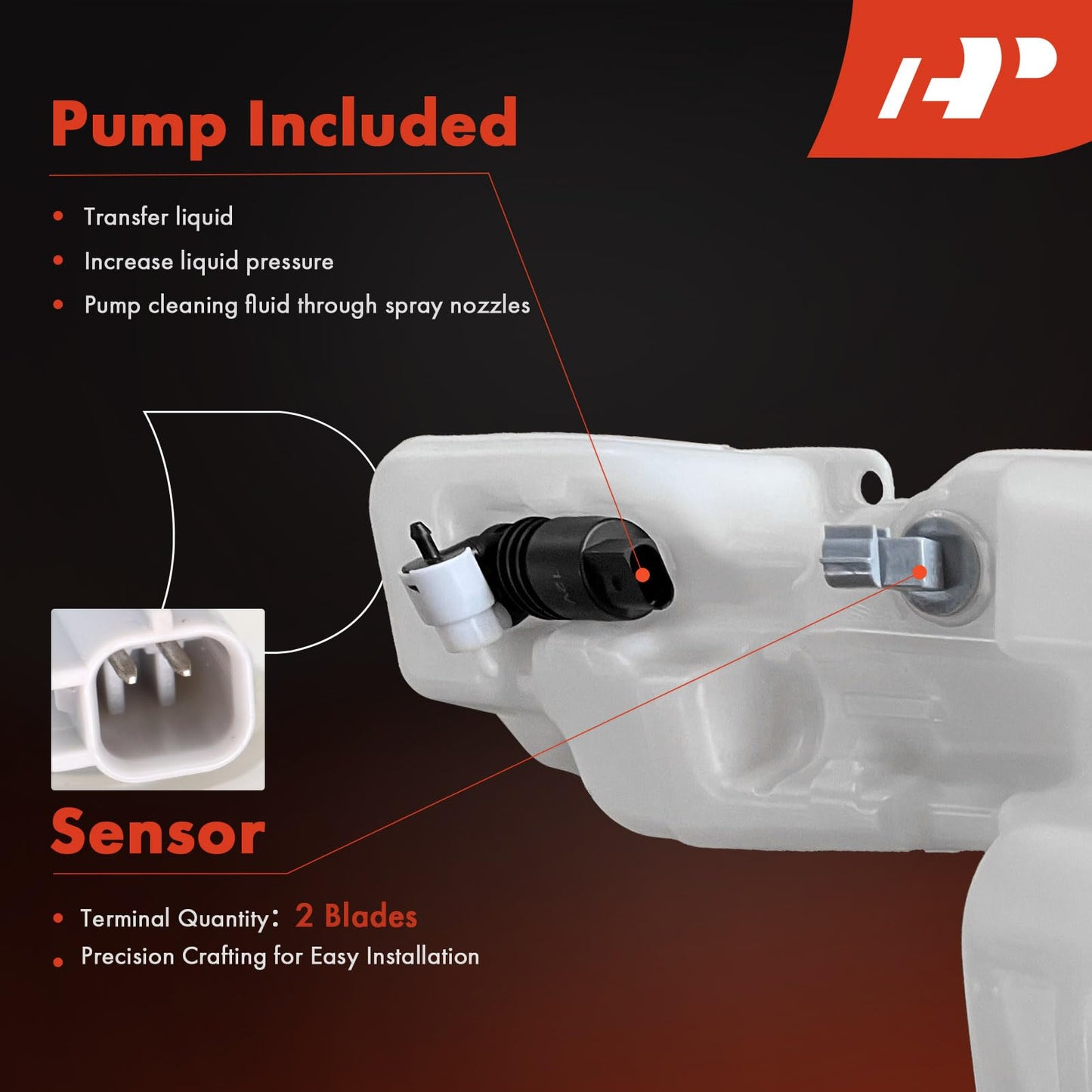 A-Premium Windshield Washer Reservoir Tank Assembly Compatible with Chevrolet Equinox & GMC Terrain, 2023 2024 - with Washer Pump & Cap & Fluid Level Sensor