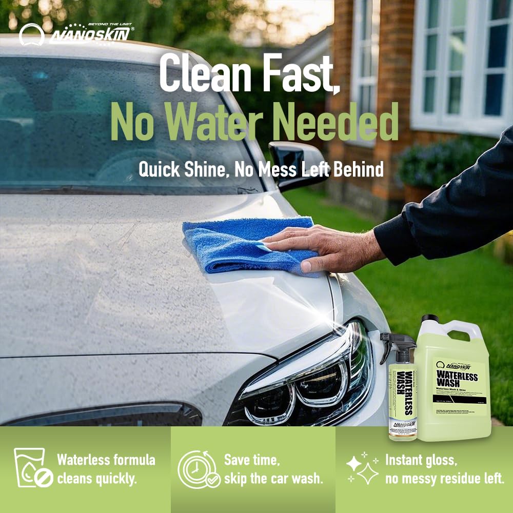 Nanoskin Waterless Wash & Shine 5 Gallon - Advanced Rinseless Cleaning Spray with Gloss Enhancer and Amplifier | For Paint, Glass, Chrome, Plastic, Metal, Countertops, Desks, Machinery, and More
