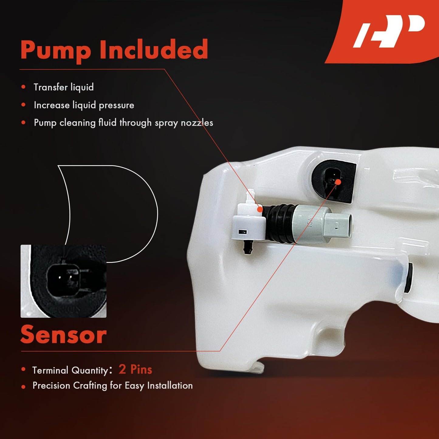 A-Premium Windshield Washer Reservoir Tank Assembly Compatible with Jeep WK2 Series Grand Cherokee 2011-2022 - with Cap & Washer Pump & Fluid Level Sensor