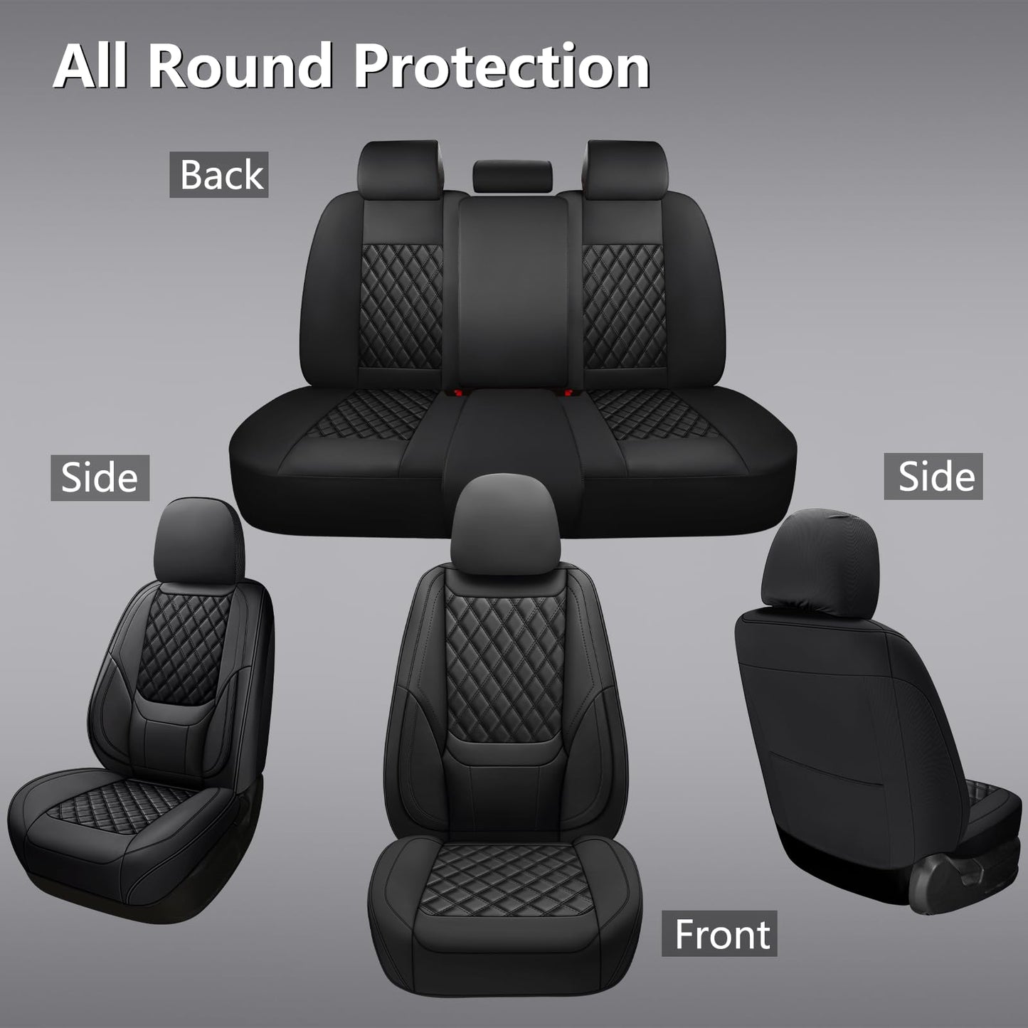 CHOCMONS Car Seat Covers Full Set,Universal Fit for Cars,SUVs,Trucks,and Sedans with 5 Seats,Faux Leather Car Seat Cushion Compatible with Airbags,Waterproof Car Seat Protector Black