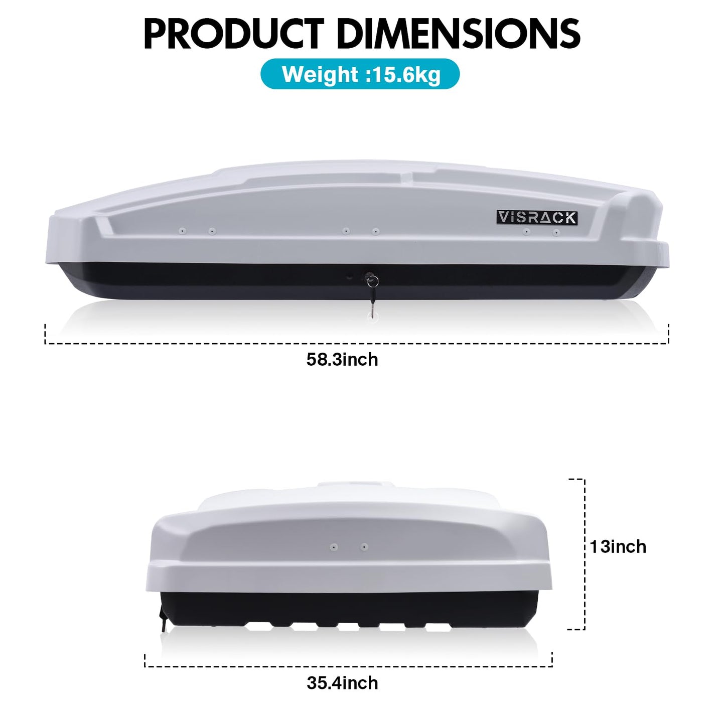 Hard Shell Rooftop Cargo Carrier, Waterproof Rooftop Cargo Box with Security Keys, Car Top Carrier Roof Cargo Box for Luggage Storage, 58.3 (L) x35.4 (W) x 13(H) Inches, (15 Cubic Feet, White)