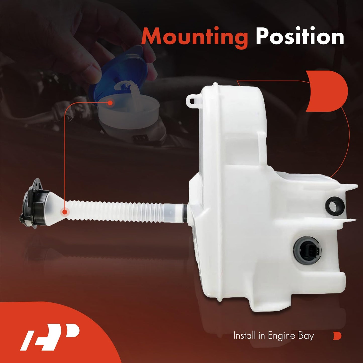 A-Premium Windshield Washer Reservoir Compatible with Select Lexus Models - IS250, IS350, IS F, GS300, GS350, GS430, GS450h, GS460, with (Washer Pump/Cap/Filler Neck/Hose/Bracket/Fluid Level Sensor)