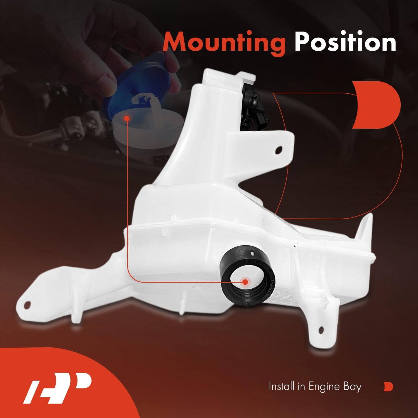 A-Premium Windshield Washer Reservoir Tank Assembly Compatible with Nissan Murano 2019 2020 2021 2022 2023 2024 - with Cap & Washer Pump & Fluid Level Sensor