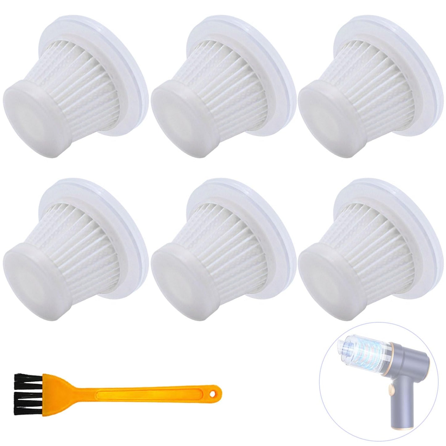 6-Pack LT-117C HEPA Filter Replacement: for KMM Handheld Car Vacuum Cleaner