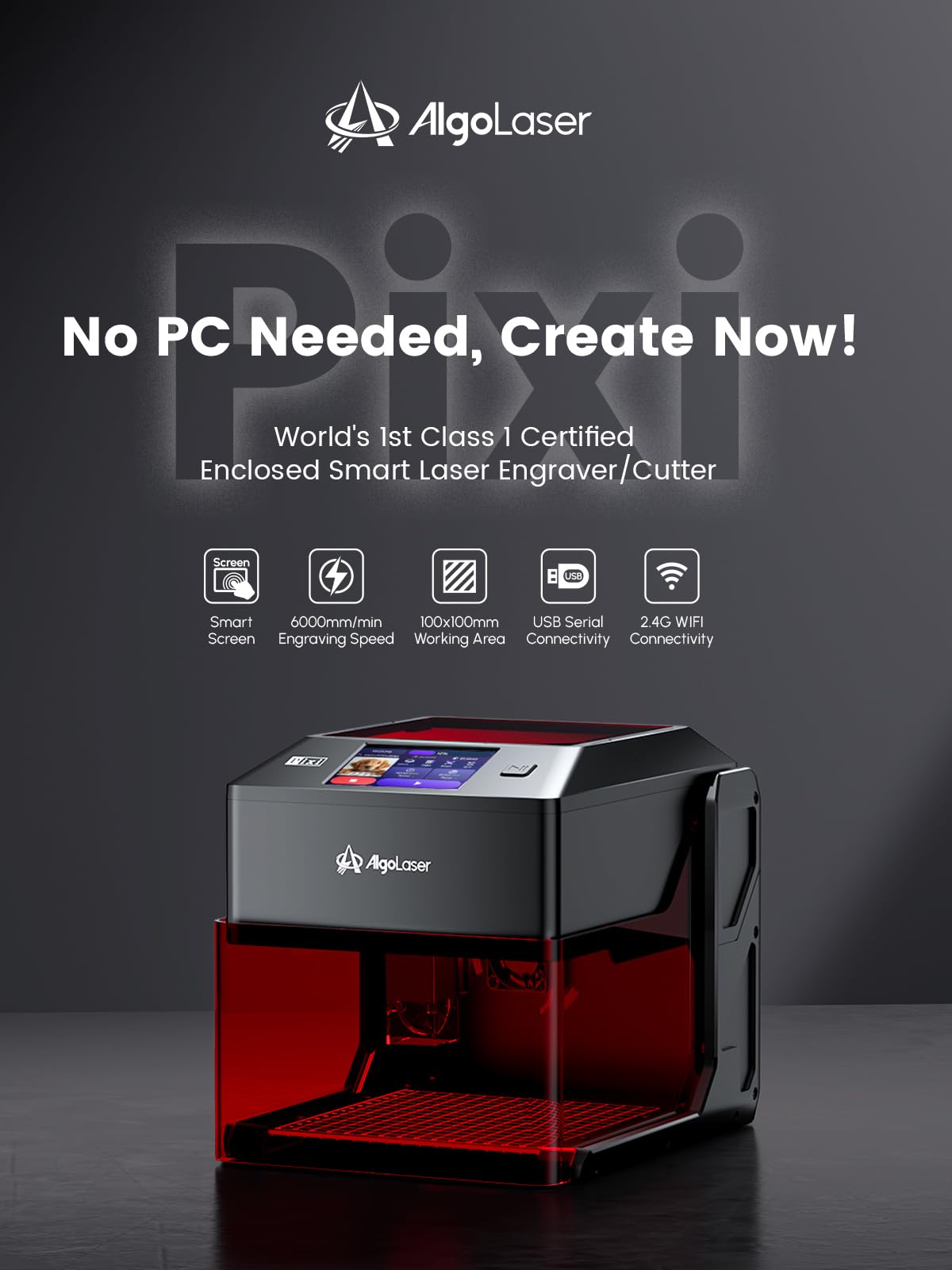 AlgoLaser 10W Portable Laser Engraver Machine: Smart Laser Engraver/Cutter with 3.5" Touchscreen & 2.0 AlgoOS System - Hand Draw/Wireless Transmission/Offline - Laser Engraving for Wood,Metal,Glass