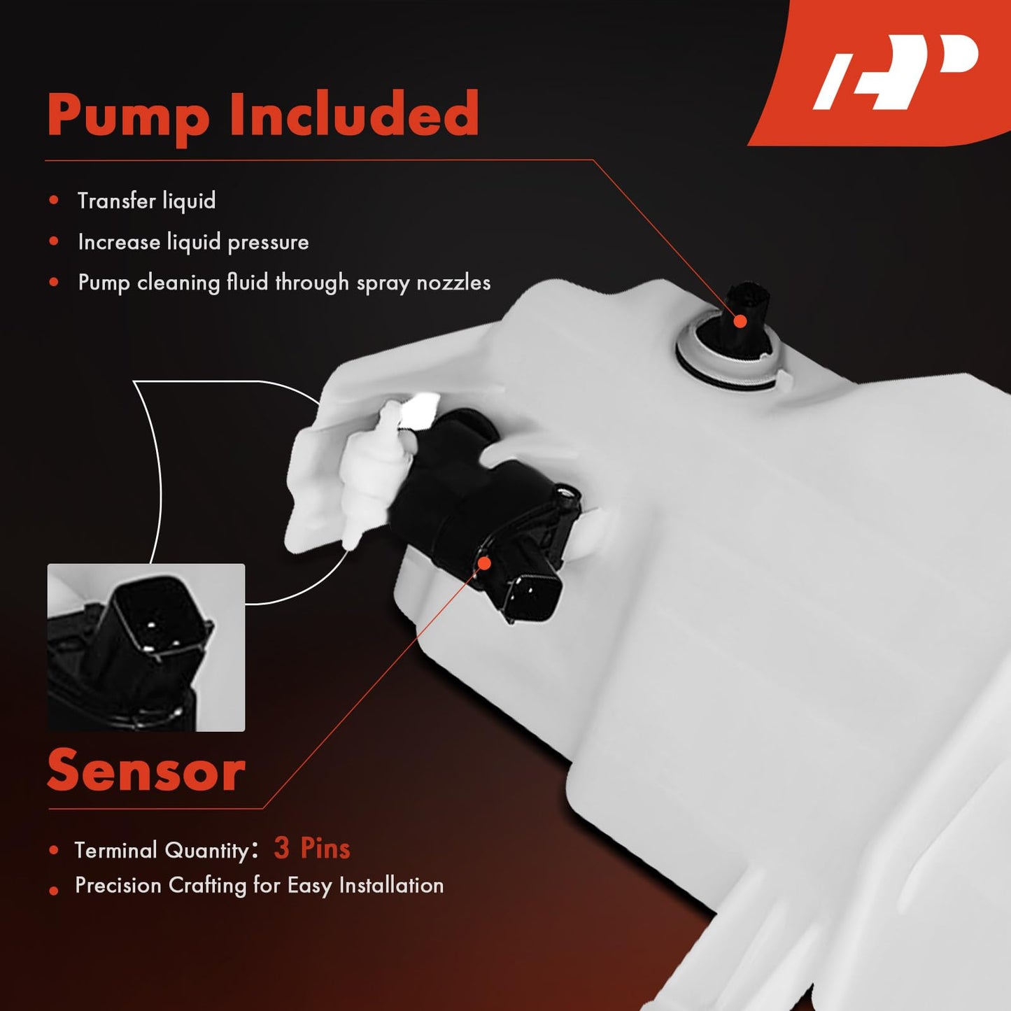 A-Premium Windshield Washer Reservoir Tank Assembly Compatible with Hyundai Santa Fe 2019-2020 - with Cap & Pump & Fluid Level Sensor