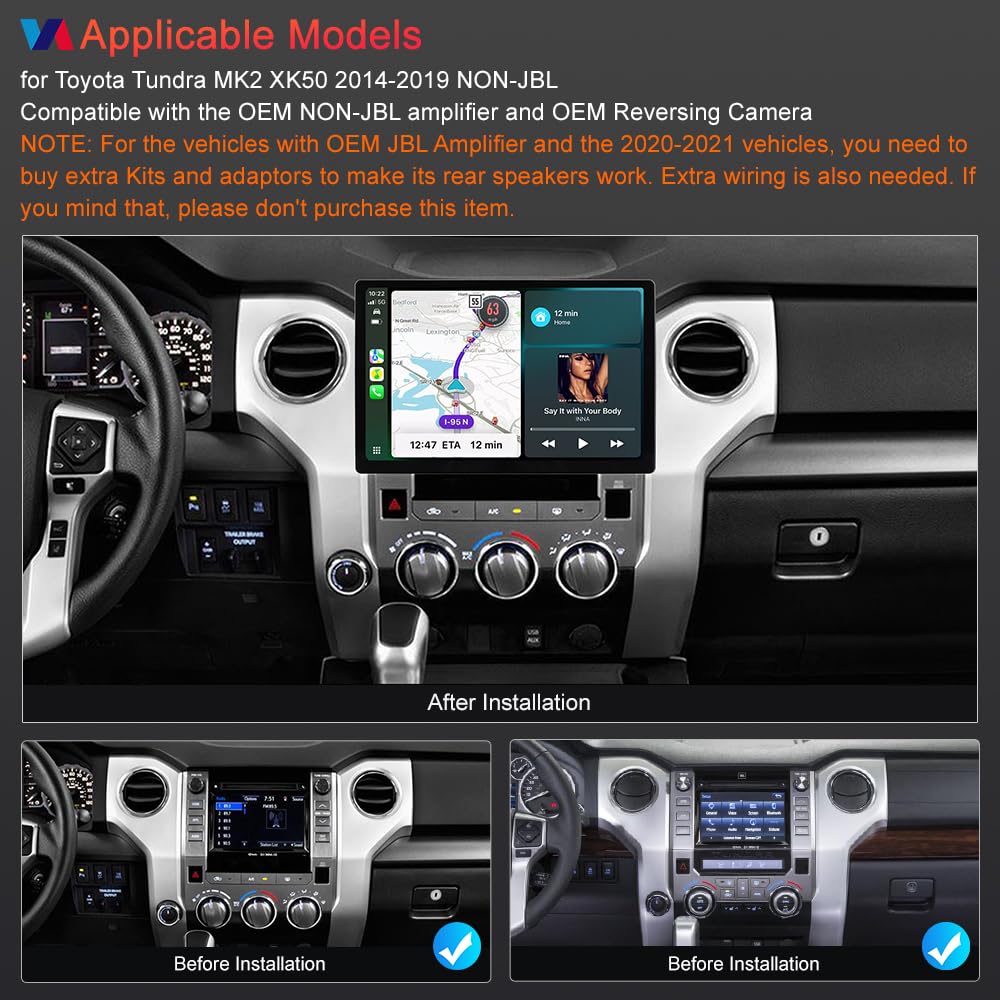 ASURE 13.1 inch Car Stereo Radio for Toyota Tundra 2014-2019 with Wireless Carplay,Android Auto,8Core 4G+64G Android GPS Navigation Unit,SWC,DSP,Bluetooth,HD Touchscreen,Backup Camera