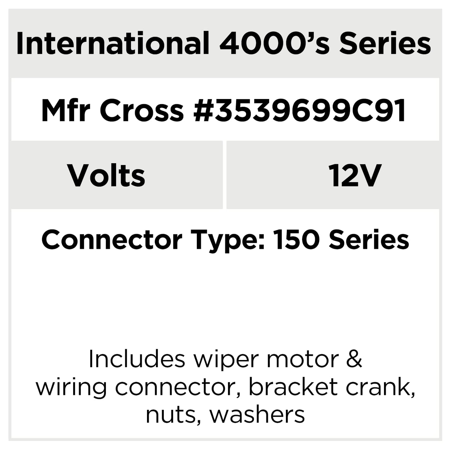 AutoTex Windshield-Wiper Motor for Trucks - Replacement for International Navistar 4000's Series Wiper Blade Motors - Oscillating Motor Crosses with Wexco and International 3539699C91-12V