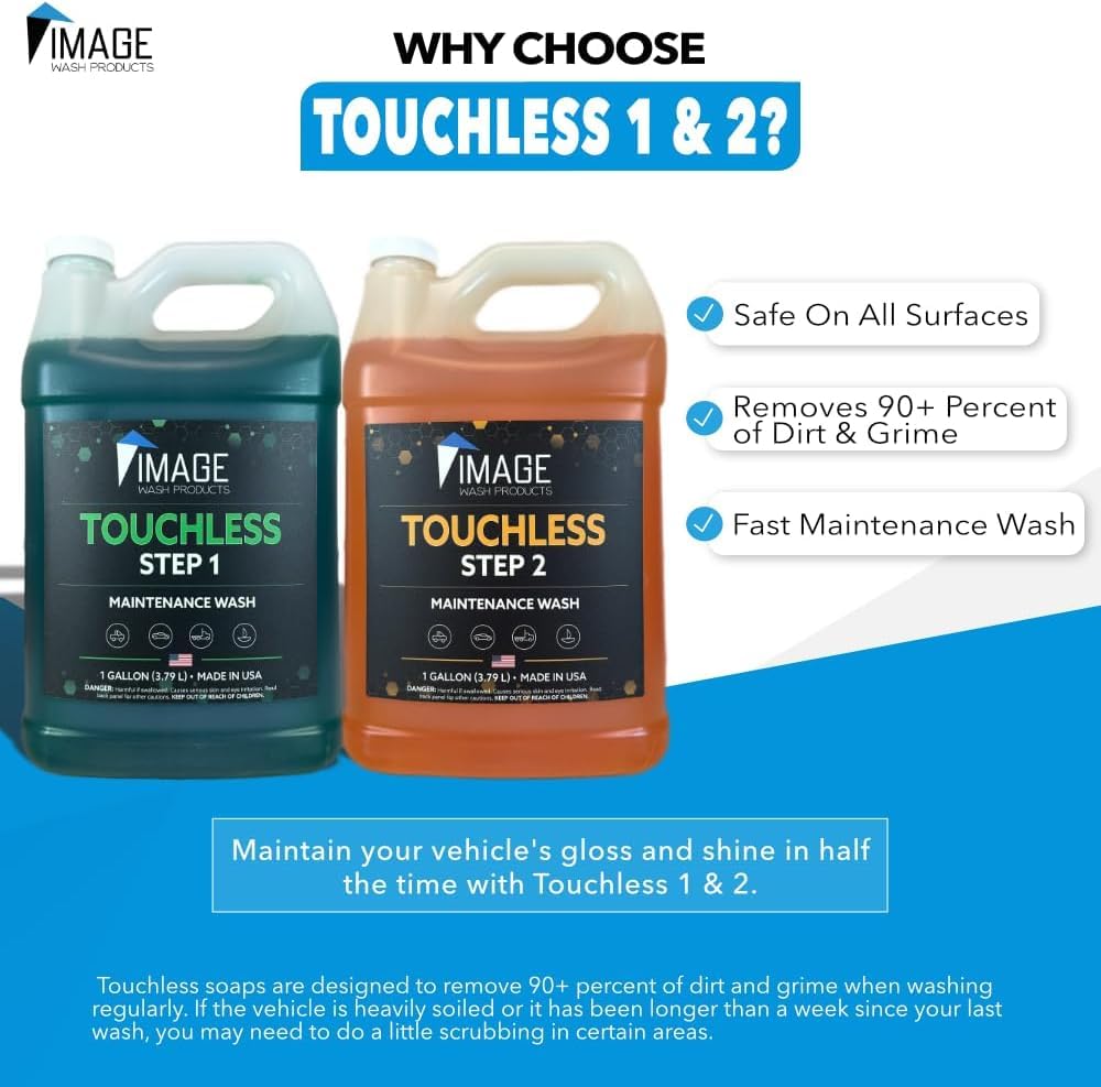 Image Wash Productsยฎ Touchless Car Wash Soap Kit โ Foam Cannon & Pressure Washer Soap | No Scrub Truck & RV Wash | Heavy Duty Car Soap | Step 1 & 2 Touchless Wash System (128 Fl Oz With Foam Cannon)