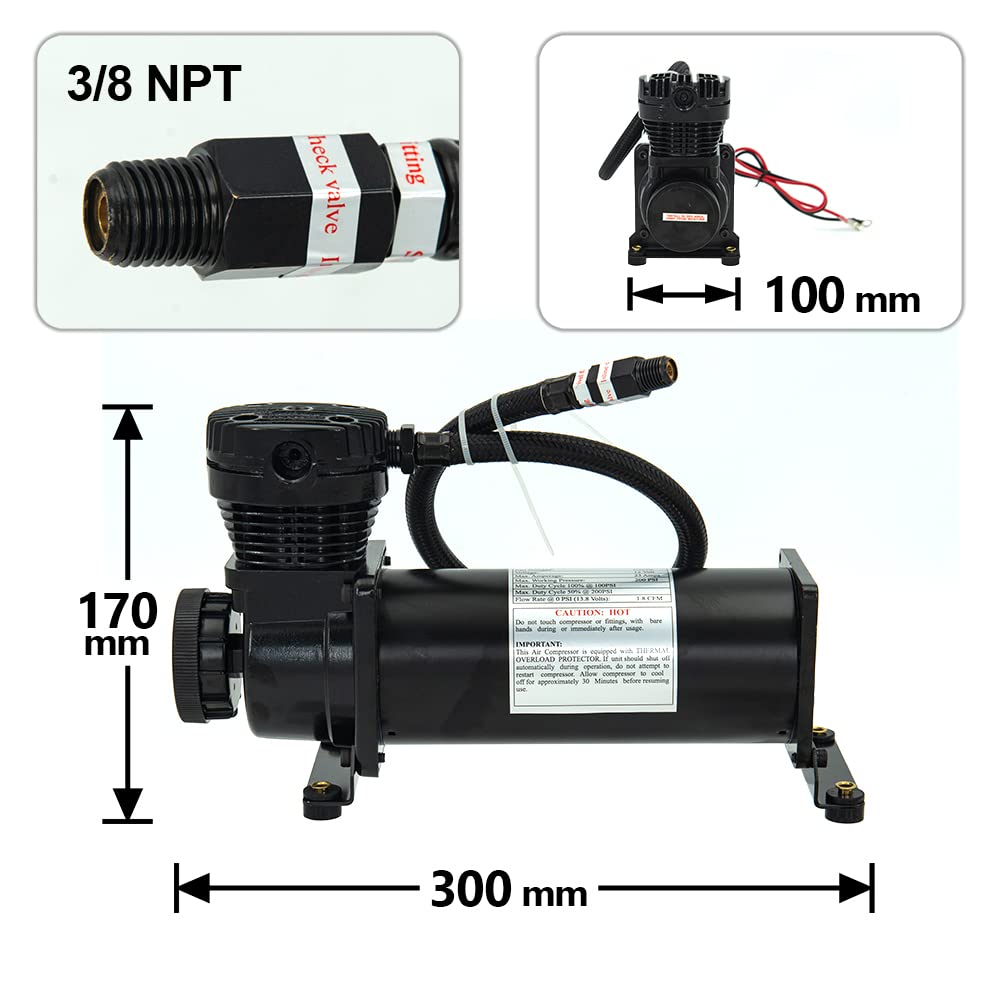 ZHSYMX 200PSI 3/8 NPT Heavy Duty Air Train Horn/Air Ride Suspension Compressor for Train/Truck/Car 12V Black Dual