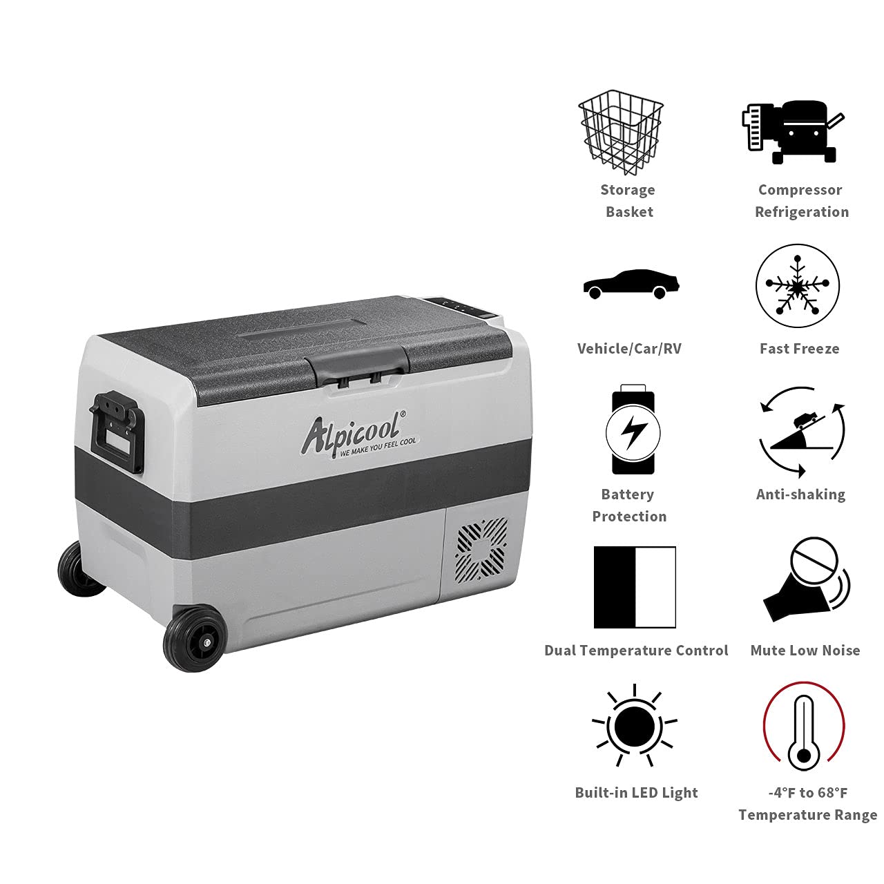 Alpicool T50 Dual Temperature Control 12 Volt Refrigerator 53 Quart Portable Car Fridge Freezer (-4°F~68°F) for Truck, RV, Boat, Camping and Travel