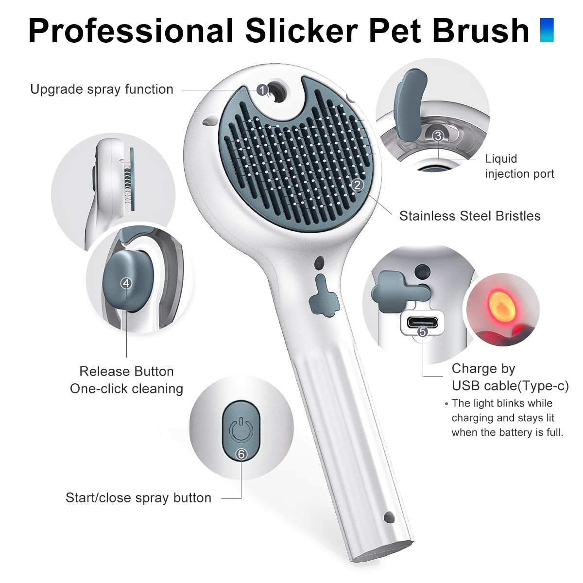 Atlamia Cat Steam Brush, 3-in-1 Self-Cleaning Pet Grooming Tool with Water Spray, Shedding & Massage Comb for Long & Short Hair Cats and Dogs