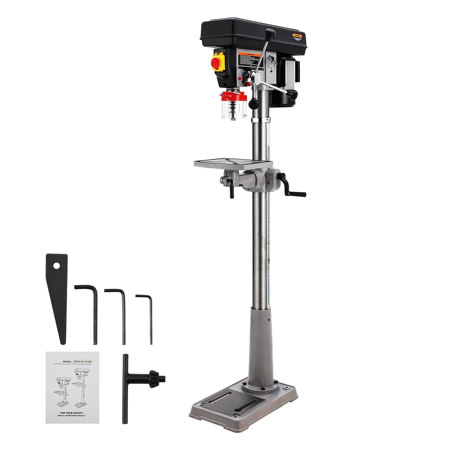 13" Floor Drill Press with 7.5A Pure Copper Motor, 288-3084 RPM Variable Speed, 0-45° Tilting Worktable - Complete Accessories, Swing 13", Excellent Durability