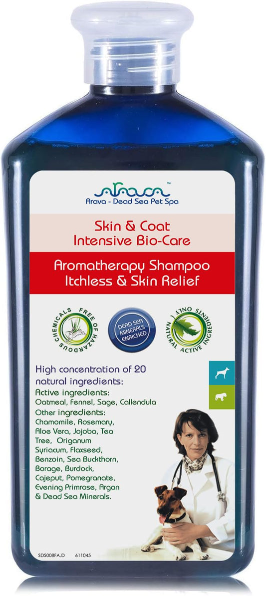 Arava Natural Medicated Dog Shampoo – Anti Yeast Anti Itch Dog Shampoo - Healthy Skin & Coat - First Aid in Hot Spots Ringworm Scrapes Abrasions & Dermatologic Infections - 400ml / 13.5 fl oz