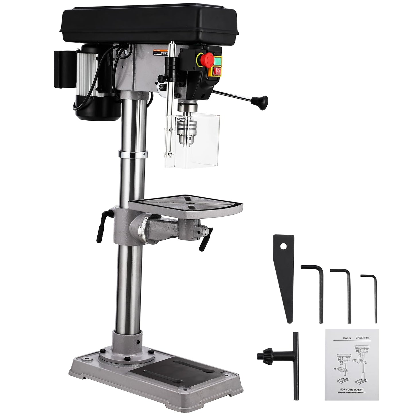 13 in Benchtop Drill Press, 7.5 Amp 120V Pure Copper Motor with Swing-away Safety Guard, 288-3084 RPM Variable Speed, 0-45°Tilting Worktable, Tabletop Drilling Machine for Wood Metal