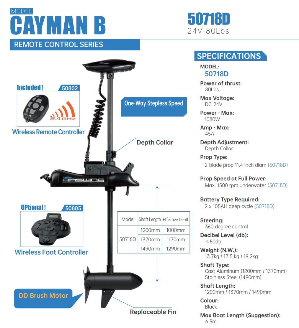 PARKHO HASWING Electric Trolling Motor – 24V 80LB 60 Inch Shaft Cayman Bow Mount Boat Fishing Saltwater Freshwater with Remote Control