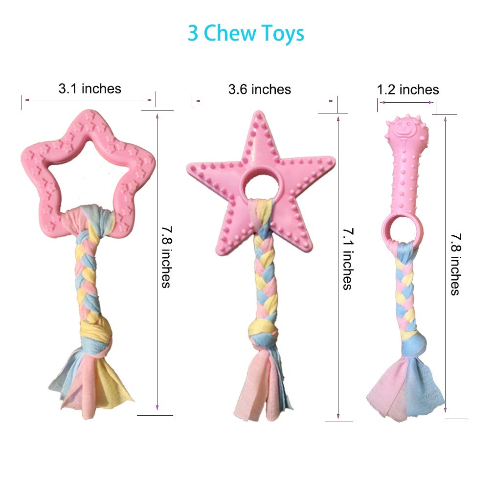 Volacopets Puppy Toys for Teething, Puppy Chew Toys for Small Dogs, Crinkle Dog Toys Small Breed Boredom and stimulating, Dog Toys for Small Dogs, Pink, 5-Pack