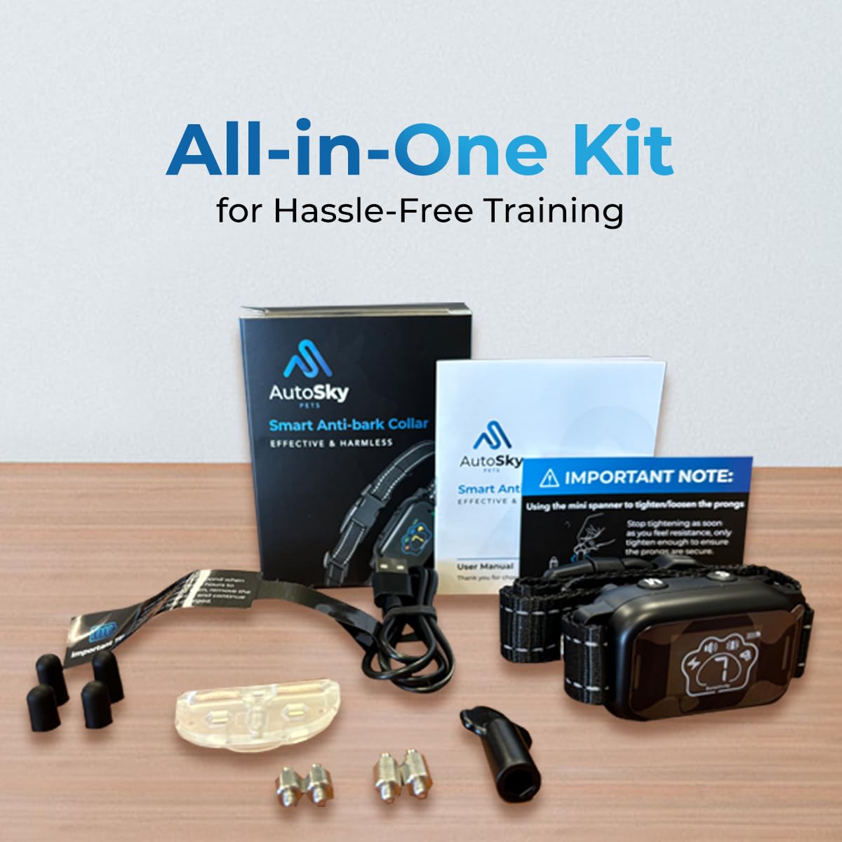 AutoSky Pets Smart Anti-Barking Collar - Training Collar with 5 Adjustable Sensitivity Beep Vibration Shock, Bark Collar for Large Medium Small Dogs (Black)