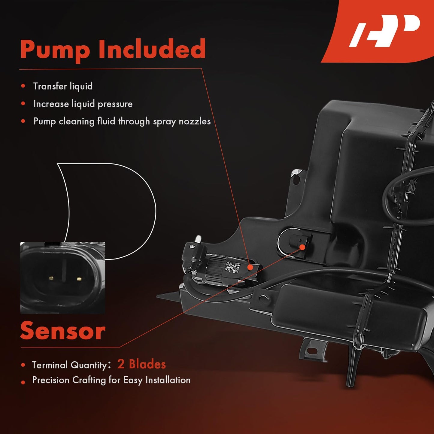 A-Premium Windshield Washer Reservoir Tank Assembly Compatible with Nissan Pathfinder 2013-2020 & Infiniti QX60 2014-2020, JX35 2013 - W/Washer Pump & Bracket & Filler Neck & Cap & Fluid Level Sensor