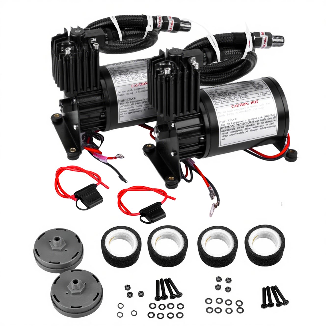 ZHSYMX Universal 150 PSI Horns Heavy Duty Dual Onboard Air Compressor, Replacement for Truck/Car Train Horn/Suspension/Ride/Bag kit/System and All 12v Vehicles like Semi/Pickup Trucks, Black 1/4 NPT