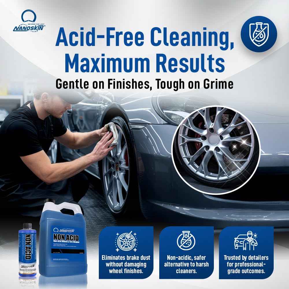 Nanoskin NON ACID Professional Wheel & Tire Cleaner 5 Gallons – Works with Tire Brush | Car Wash Wheel Cleaning Spray for Car Detailing | Removes Brake Dust, Oil, Dirt, Light Corrosion