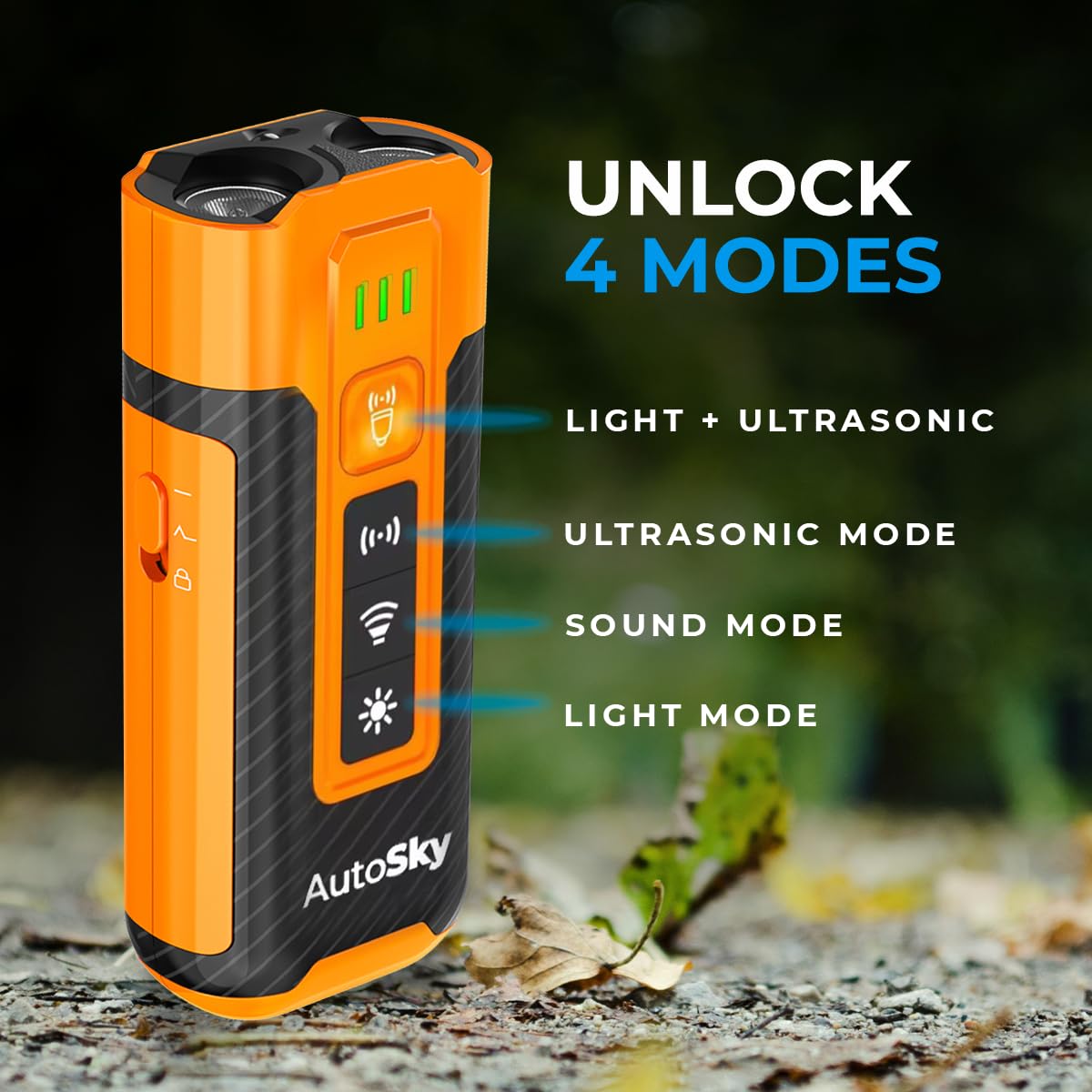 AutoSky Ultrasonic Dog Bark Deterrent & LED Flashlight – Safe, Rechargeable, Handheld Dog Trainer with Dual Modes & Twin Emitters – Indoor & Outdoor Pet Behavior Tool