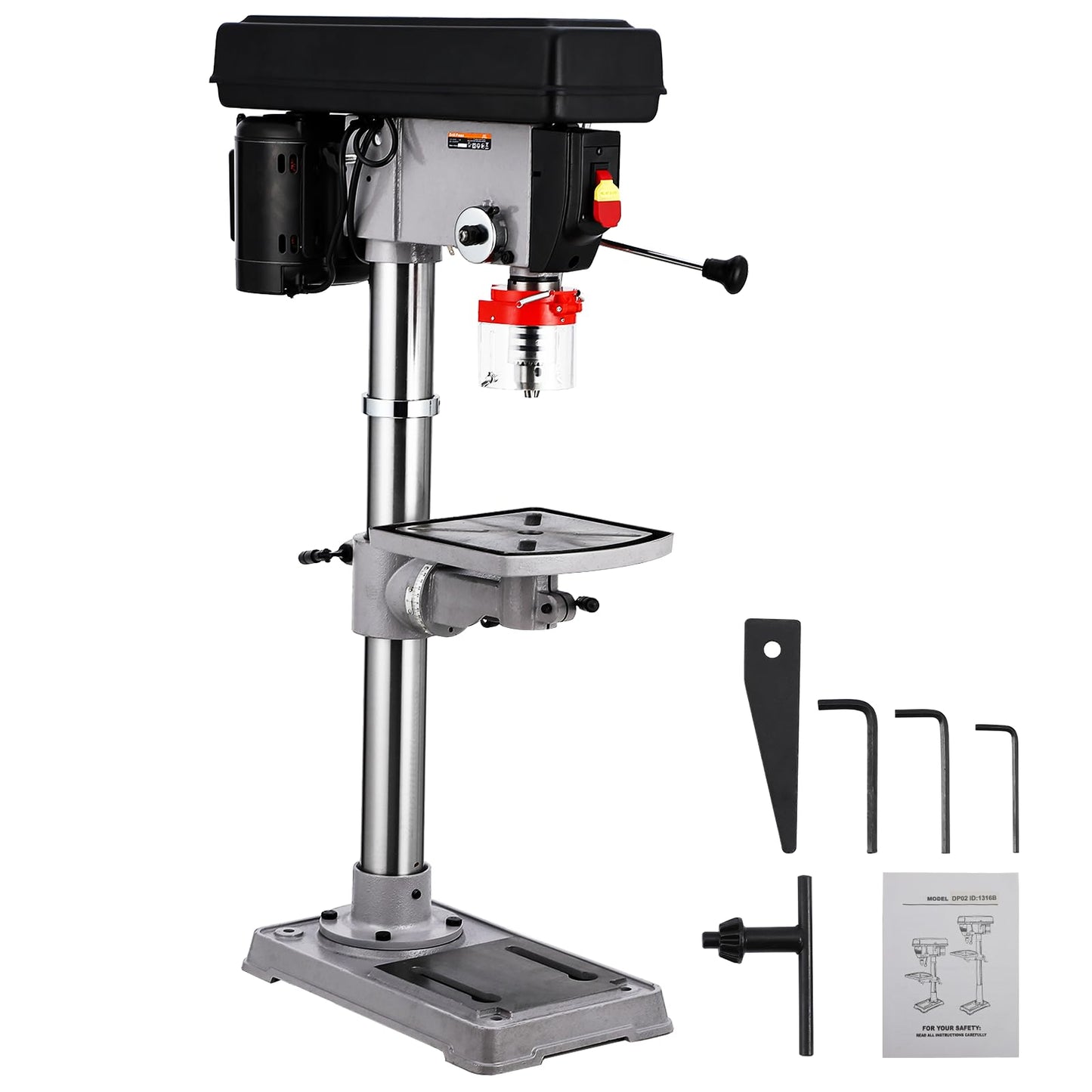 13 in Benchtop Drill Press, 7.5 Amp 120V, 288-3084 RPM Variable Speed Cast Iron Bench Drill Press, 0-45°Tilting Worktable, Tabletop Drilling Machine for Wood Metal