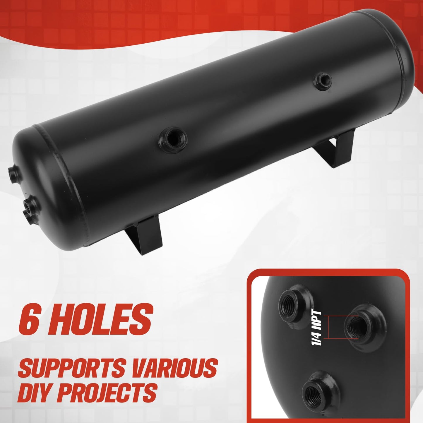 3 Gallon 6 Ports Compressed air Storage Tank 150PSI Air Compressor for Suspension/Air Ride/Bag/Car/Train/Truck Horn Aluminum 12 Liter Onboard System Air Suspension Compressor Kit (2PCS)