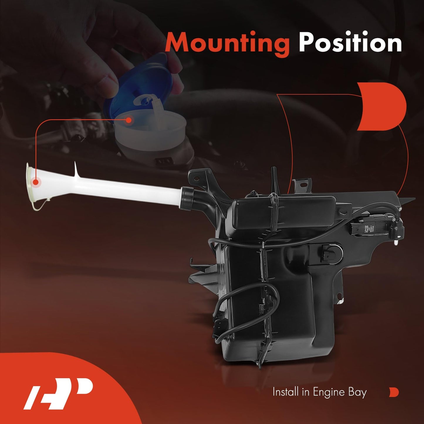 A-Premium Windshield Washer Reservoir Tank Assembly Compatible with Nissan Pathfinder 2013-2020 & Infiniti QX60 2014-2020, JX35 2013 - W/Washer Pump & Bracket & Filler Neck & Cap & Fluid Level Sensor