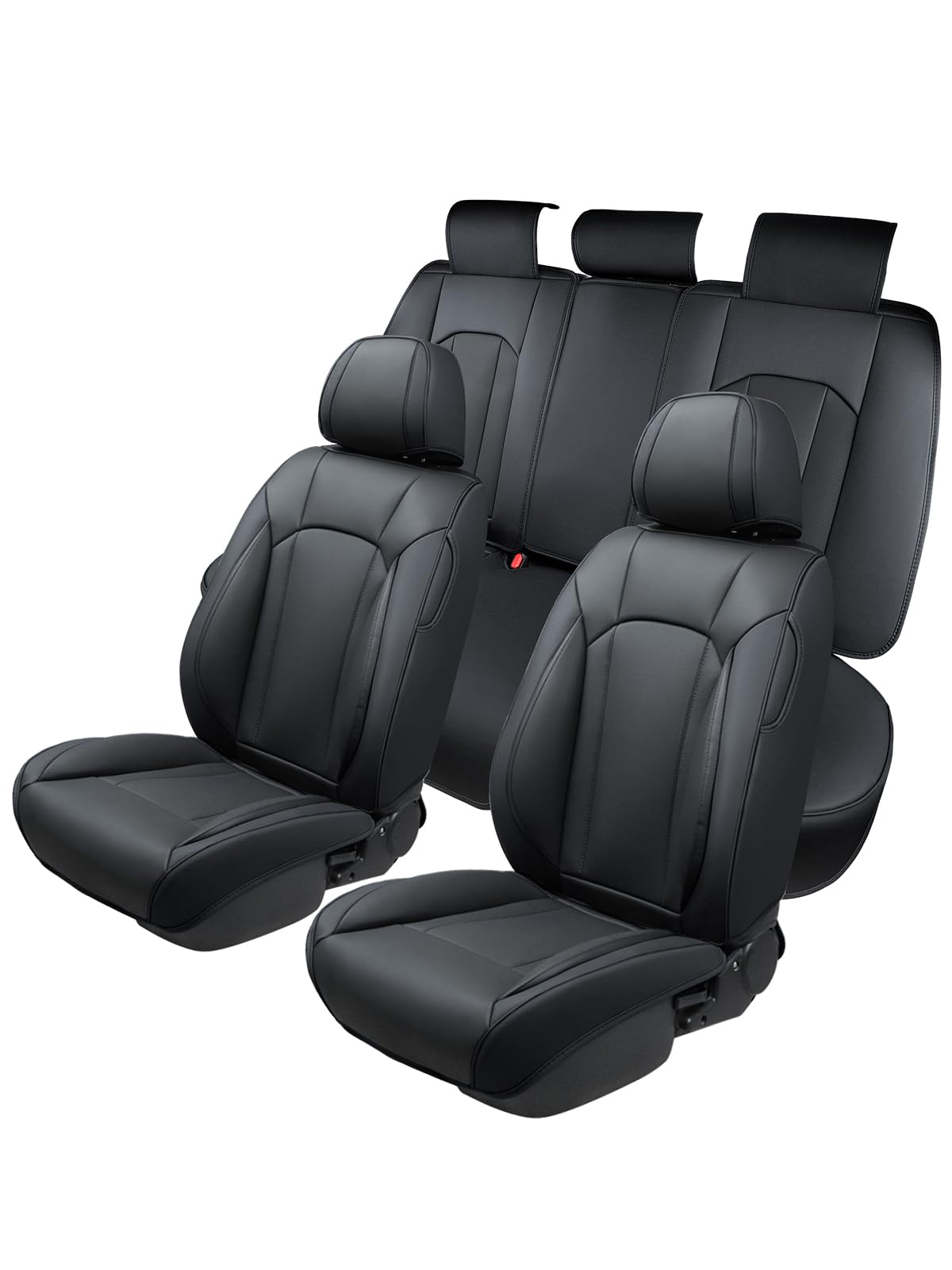 FREESOO Car Seat Covers Full Set - Faux Leather Universal Automotive Seat Covers Car Seat Cover Protectors Universal Fit for Most 5 Seats Cars Sedans Trucks SUVs with Breathable Waterproof Black