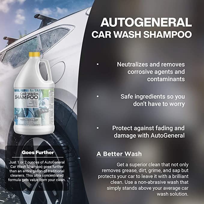 AutoGeneral Car Wash Shampoo - Concentrated Automotive Shampoo for Efficient Deep Clean & Shine of Car Exterior - Pre-Wax Wash For Auto Detailing - Foaming Soap - pH Balanced & Low VOC - 5 Gallon