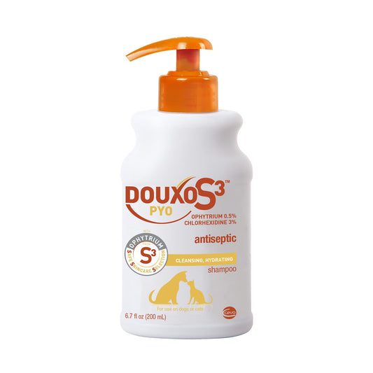 Douxo S3 Pyo Shampoo, Contains 3% Chlorhexidine & 0.5% Ophytrium, Antiseptic & Hydrating, For Bacterial or Yeast Skin Infections, For Dogs and Cats, 6.7 fl. oz. (200mL)