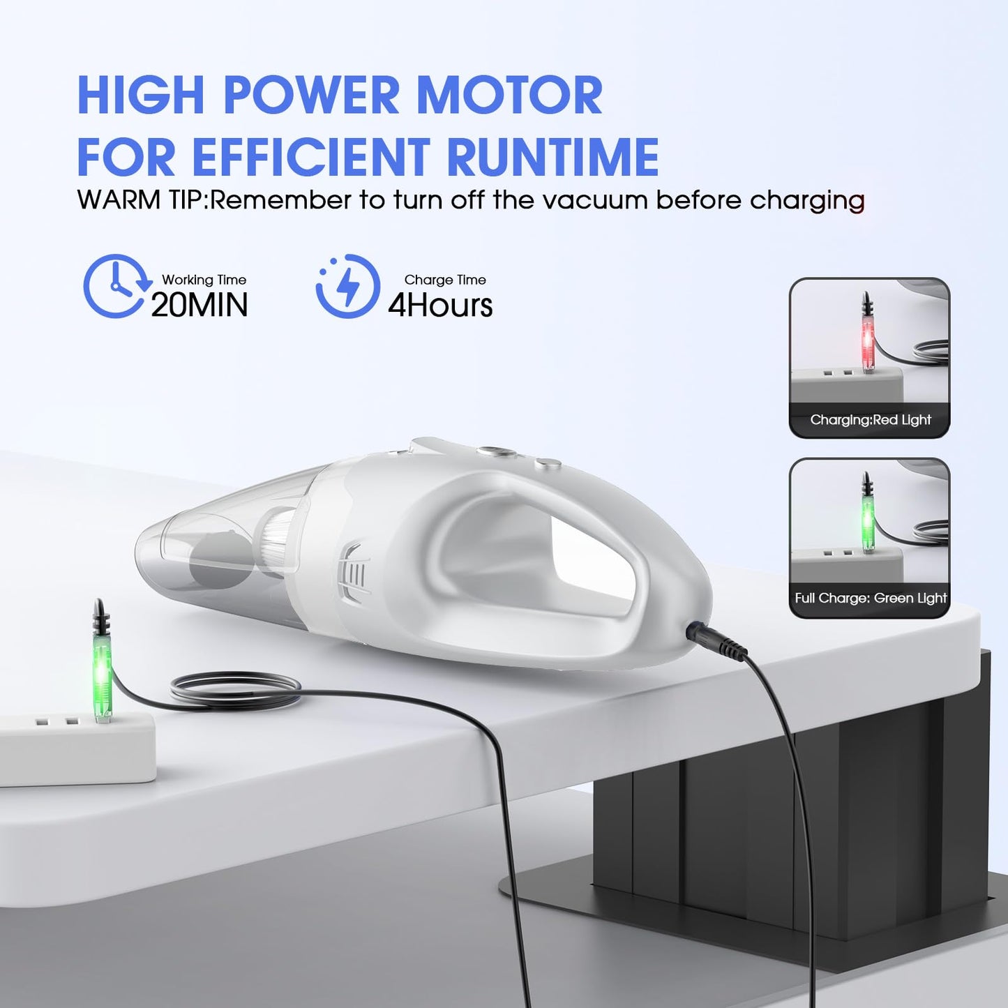 YOOHI Handheld Vacuum Cordless Rechargeable,Car Vacuum Cleaner with LED Light/Multi Accessories, 1.5lbs Lightweight Hand Vacuum Cordless Rechargeable for Car and Home, Mine Portable Vacuum