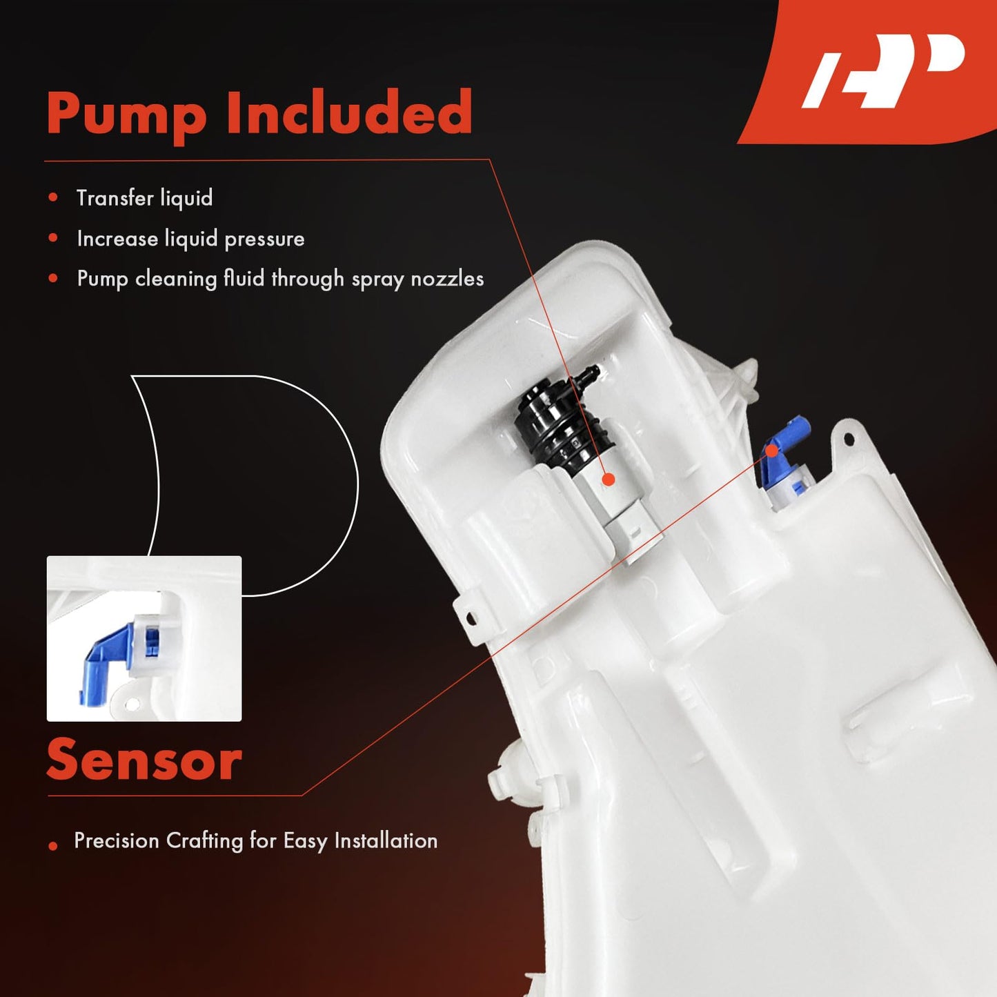 A-Premium Windshield Washer Reservoir Tank Assembly Compatible with BMW 128i, 135i, 135is, 323i, 325i, 325xi, 328i xDrive, 328xi, 330i, 335i xDrive, M3 - with Cap & Washer Pump & Fluid Level Sensor