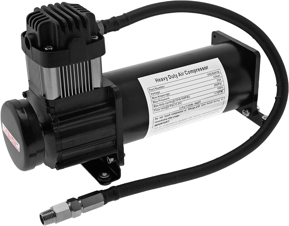 Vixen Horns Heavy Duty Onboard Air Compressor 200 PSI. Universal Replacement for Truck/Car Train Horn/Suspension/Ride/Bag kit/System. Fits All 12v Vehicles like Semi/Pickup VXC8301B