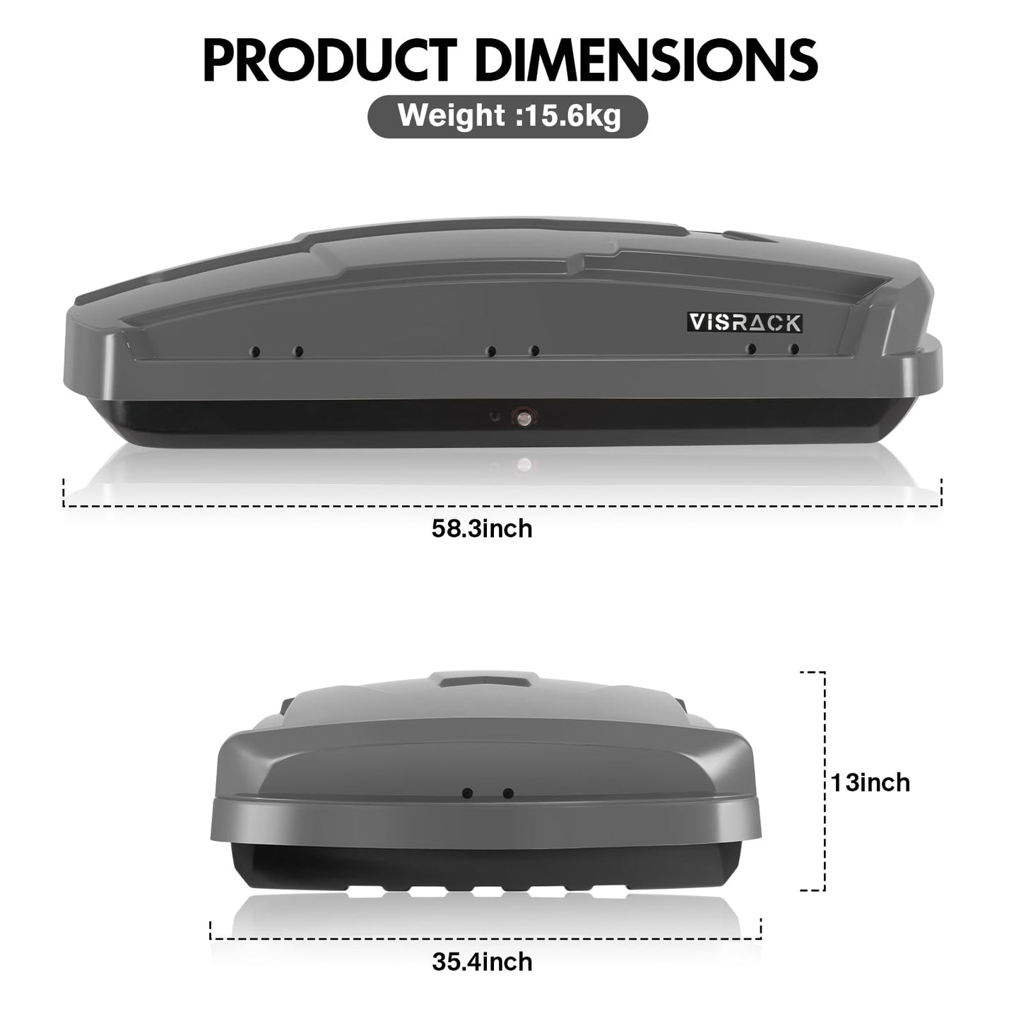 Rooftop Cargo Carrier Box, Large Hard Shell Roof with Security Keys, Waterproof Rooftop Cargo Box, 58.3(L) x35.4(W) x13(H) Inches,15.5 Cubic Feet, Gray(Tool-Free Install) (15.5 Cubic Feet-Gray)