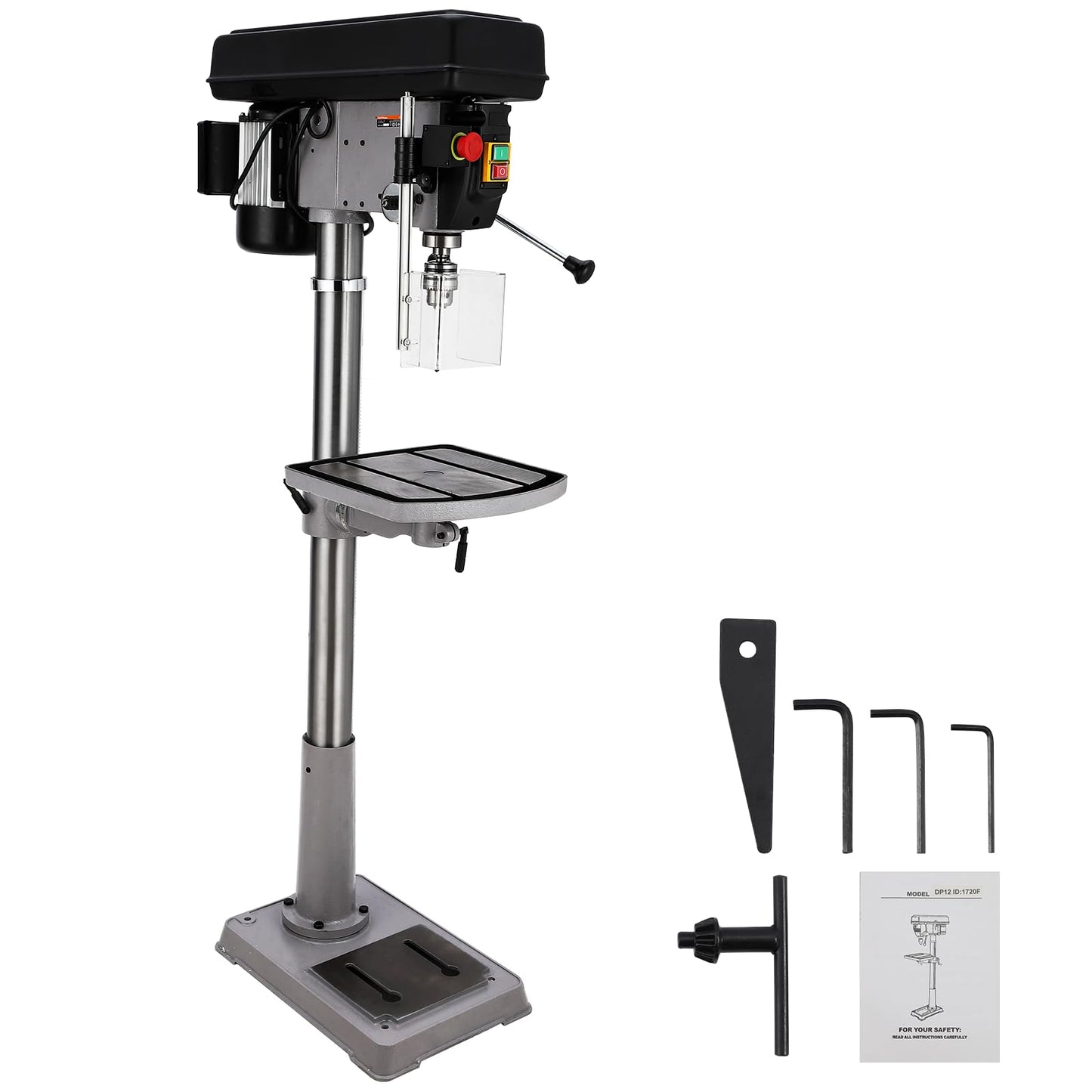 17 in Floor Drill Press with Swing-away Safety Guard, 12 Amp 120V Pure Copper Motor, 200-3630 RPM 16 Variable Speed, 0-45° Tilting Worktable, Tabletop Drilling Machine for Wood Metal